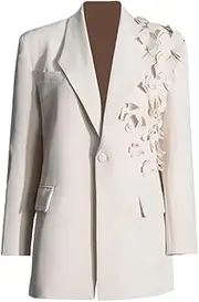 [Zadaos] Women Blazer Flower Stitched Single Buttons Full Sleeve Ladies Blazer Coat Women's Suit Jacket