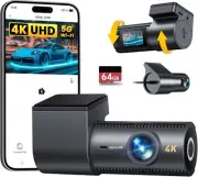 4K Dash Cam Front and Rear, 64GB SD Card, 1.5” IPS Display Car Camera, 5Ghz W...
