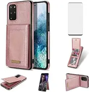 [Asuwish] Phone Case for Samsung Galaxy S20 Plus S20+ 5G Wallet Cell Cover with Tempered Glass Screen Protector and RFID Slim Credit Card Holder Slot Stand S20+5G S20plus 20S + S2O S 20 20+ G5 Rosegold