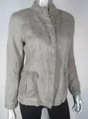 Eileen Fisher Linen Jacket NEW Size PS Beige Button Down Mandarin Collar Safari