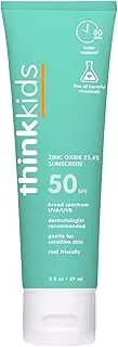 Thinkkids Safe Mineral Sunscreen SPF 50+, 3 Fl Oz, Natural, Water Resistant Reef Safe Sunscreen for Children, Broad Spectrum UVA/UVB Sun Screen