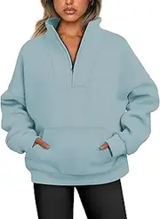 [Jhsnjnr] Women's Sweatshirt Fleece Lined Long Sleeve Sweater Basic Zip Streetwear Stand-Up Collar Half Zip Oversize Pullover