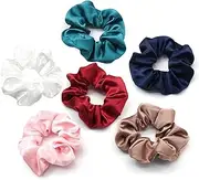 6 Colors Reayou Cute Scrunchies For Hair, Our Hair Scrunchies Hair Elastics Ponytail Holder Pack Is Softer Then Regular Hair Ties And Headbands, A Stain Scrunchie Doesn't Pull Or Snag Thick Hair