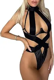 [Ieron] Bodys Lingerie Hollow Out Strappy Bra Cupless Body Harness for Women Underwear Size M Black Black One Size, black, One size