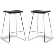 Set of 2 - Porter Nordberg Kitchen Counter Bar Stool 73m - Chrome Frame - Natural Veneer - Black Cushion Seat