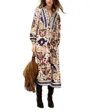 ba & sh Valley Printed Embroidered Midi Dress