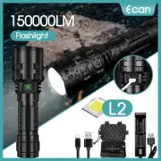 150000LM CREE L2 LED Tactical Flashlight USB Rechargeable Camping Hunting Torch
