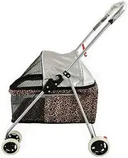 4 Wheel Pet Stroller for Cats/Dogs, Folding Dog Stroller with Mesh Windows Portable Dog Trolley for Travel, Walking Cat Stroller(A)