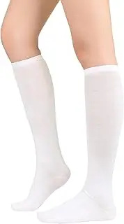 [American Trends] Womens Athletic Knee High Socks Outdoor Sport Thigh High Stockings Casual Stripes Tube Socks, 1 Pack White, One Size