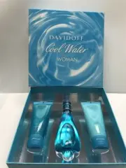 Cool Water by Davidoff 3pc Set 3.4 oz Eau de Toilette Spray Women, Hard Box