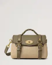 [Mulberry] Mini Alexa Linen Green & Natural Raffia & Leather