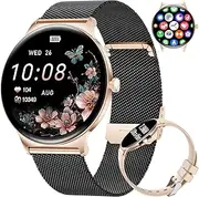 LIGE Smart Watch for Women with Bluetooth Call, 1.43" AMOLED Round Display Fitness Tracker for Android iOS, 100+ Sport Modes DIY Dial Stylish Ladies Watch, IP68 Waterproof, Rose Gold