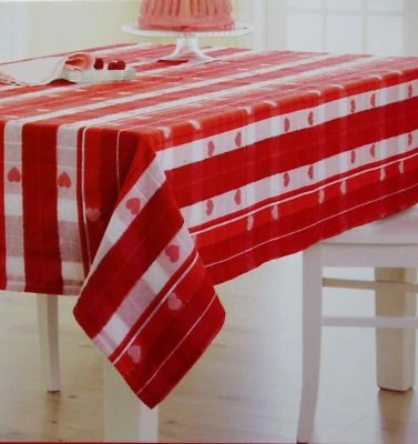 Valentine's Day Red White Heart Jacquard 52x70 Oblong Tablecloth NWT