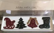 PIER 1 NAPKIN RINGS SET OF 4 METAL HOLIDAY SLEIGH, TREE, BELL & STOCKING - NIB!