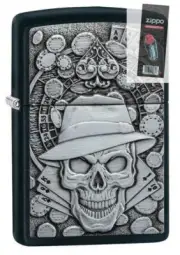 Zippo 49183 Gambling Skull Design Black Matte Emblem Lighter + FLINT PACK