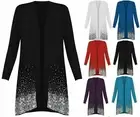 New Ladies Sparkle Sequin Open Front Long Sleeve Top Plus Size Cardigan UK 12-30