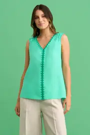 Embroidered Linen Top - Aquamarine