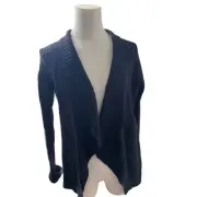 NWT LOFT Navy Open Knit Cardigan Sweater Small Cotton Lightweight Shawl Collar