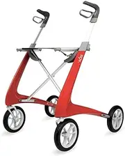 ByACRE Carbon Ultralight Rollator Walker With Organizer Bag, Wide Track, 18.5" x 24" Seat (W x H), Red