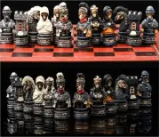 Ghost Skull Chess Set Hand Painted Carved 32 Pieces Leather Board Game Gift Idea