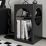 Bedside Table End Table, Nightstand Small Side Table for Small Spaces, 2 Tiers Storage Shelves End Table, Night Stand, Wood End Side Accent Table Nightstand, for Bedroom(Black)