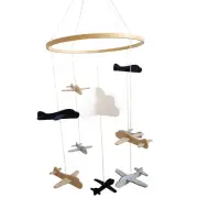 Crib Mobile Airplanes & Cloud Nursery Decoration Grey and White, Navy , Tan6081