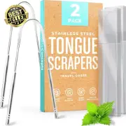 Tongue Scraper 2-Pack Stainless Steel Metal Cleaners for Bad Breath Fresher Brea