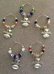 football wine glass charms "can make your team colors" set of 4