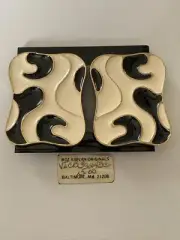 Pair Vintage Roz Kaplan Baltimore MD White & Black Enamel Clip On Earrings -New