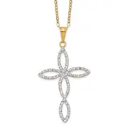 Sterling Silver Diamond Fascination Mystique 18K Gold-Plated Fancy Cross 18 Inch Necklace