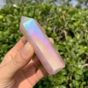 Angel Aura Rose Quartz Tower Obelisk Rainbow Healing Crystal Wand Decoration