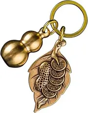 [FOMIYES] Gourd and Leaf Shape Brass Keychain Pendant Delicate Keychain Ornament Retro Style Lightweight and Durable for Keys and Bags