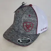 Ariat Adjustable Snapback Mesh Hat Mens Grey/Burgundy Flexfit Tech 110 Cap