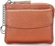 [SKUZA] Wallet,Card Bag,Genuine Leather Lichee Pattern Zipper Wallet Purse Mini Fashion Leisure Solid Color Female Ladies Women Card Holder Portable (Color : Green) (Caramel)