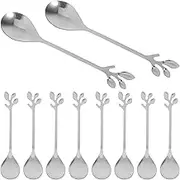 LIFKOME 20Pcs Long Handle Stainless Steel Dessert Spoons Elegant Leaf Design Tea Mixing Utensils Multi Function Stirring Spoons for Ice Coffee and Cocktails Kitchen