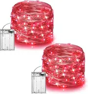 (2 Pack) Fairy Christmas LED String Light Battery Operated, 20M/66ft/200LED Red Waterproof 3XAA Battery Case, Indoor Outdoor Lights for Xmas Tree Wedding, Halloween, Party, Garden Decoration