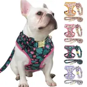 Floral Nylon Dog Harness Vest and Lead set with Custom Personalized Dog Collar