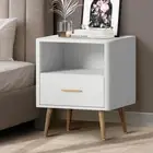 Oikiture Bedside Table 1 Drawer Open Shelf Side End Tables Nightstand White