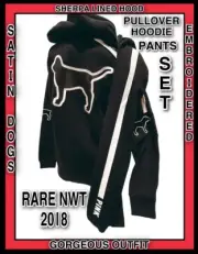 Victoria's Secret PINK Pullover Hoodie Legging SET Sherpa Lined Hood Satin Dog