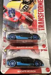 New 2024 **Lot 2 *HOT WHEELS TRANSFORMERS #4/5 BUGATTI VEYRON Blue/black Walmart