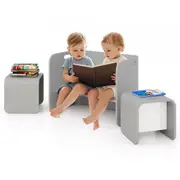 Babyjoy 3PCS Kids Table & Chair Set Birch Furniture Set Natural Learning Desk Activity Center Grey