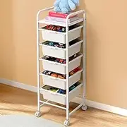Furb 5 Tier Storage Rolling Cart with Wheels, Kids Toy Storage Organizer Removable Cart, Metal Rolling Cart Home Storage