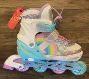 SULIFEEL Rainbow Unicorn Inline Skates Size Large US 3-6YR Adjustable Light up