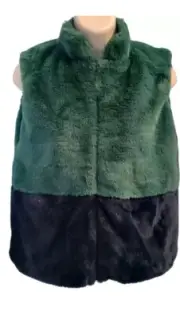 Sovereign Code Girls Steffany Faux Fur Zip Vest Green Navy Blue sz 10 NWT