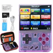 Miyoo Mini Plus,Retro Handheld Game Console with 64G TF Card,3.5-inch Portable Rechargeable Open Source Game Console Emulator with Storage Case (Purple)