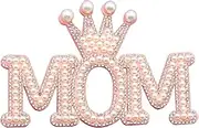 Mom Cake Crown Topper with Pearl Mother's Day Cake Decoration Mother's Day Party Cake Decoration Supplies (Pink)