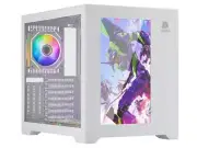 Karuza QXP ARGB Tempered Glass ATX Mid-Tower Gaming Case with LCD - White