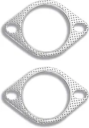 2 PCS Car Exhaust Gasket, Two-Hole Design, 2.5In Waterproof Durable Metal Vehicle Seal Gasket Replacements, Universal Automotive Flange Gasket Accessories for Truck SUV Car (Silver)