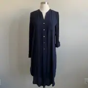 Chico's Side Slit Tunic Blouse Long Sleeve Roll Tab Navy Blue Chicos 0 Small NWT
