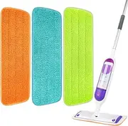 3 Packs Microfiber Reusable Mop Pads Spray Mop Refill Replacement Heads, Blue Orange Green, Power Mop Refill Pads for 13''-16'' Spray Mop,